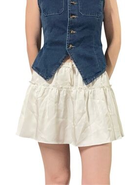 NWT✨ | Sunday Best (Aritzia) | Satin Elastic Waist Ruffle Trim Mini Skirt